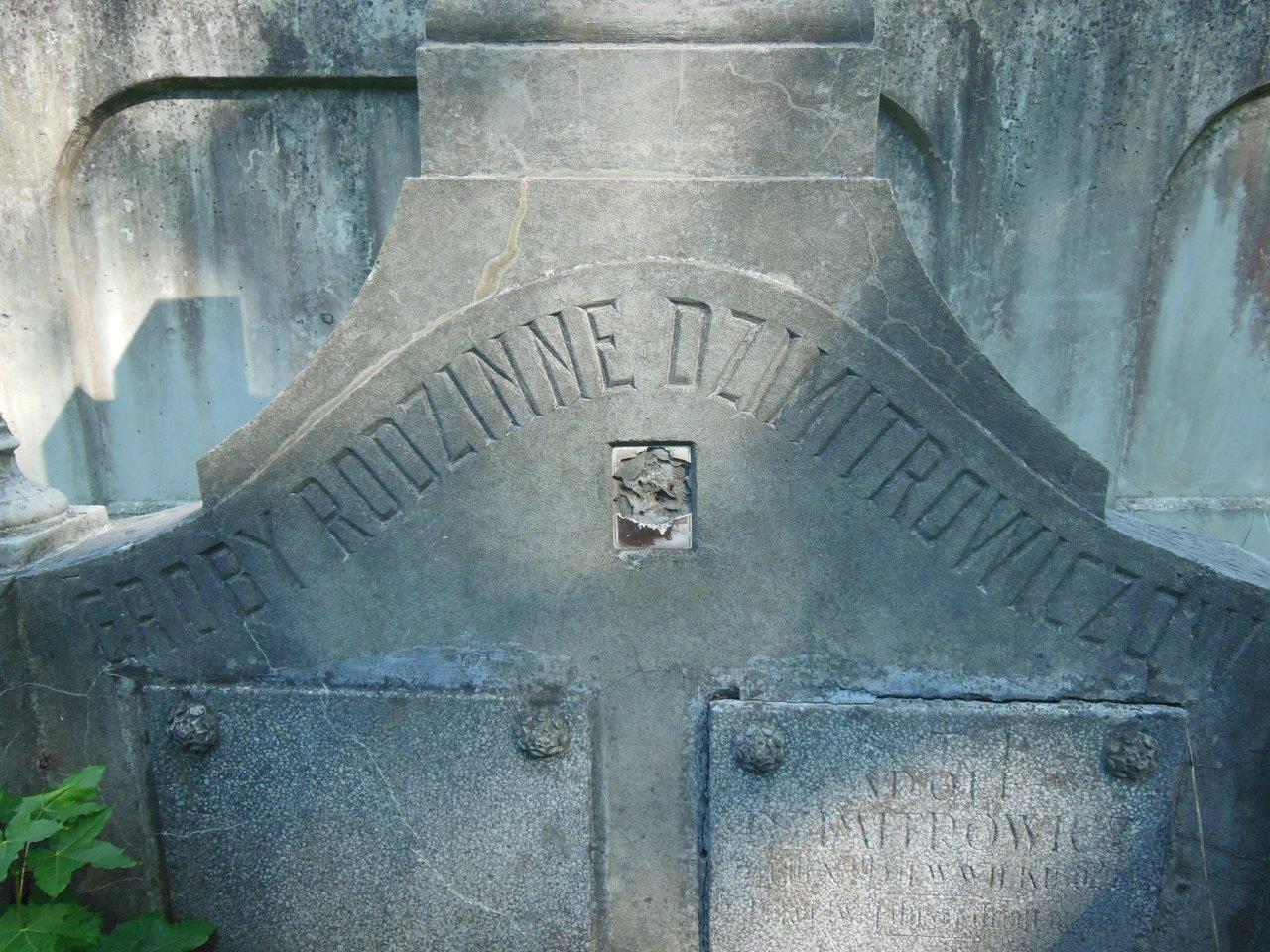 Fragment grobowca Adolfa Dzimitrowicza z cmentarza na Rossie w Wilnie, stan z 2013 r.