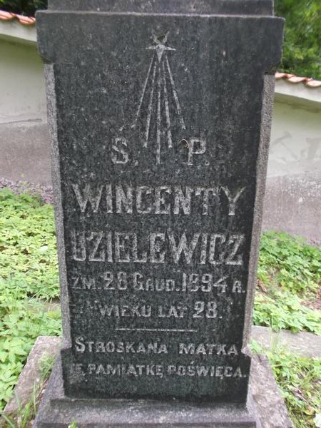 Inskrypcja nagrobka Wincentego Dzielewicza, cmentarz Na Rossie w Wilnie, stan z 2012