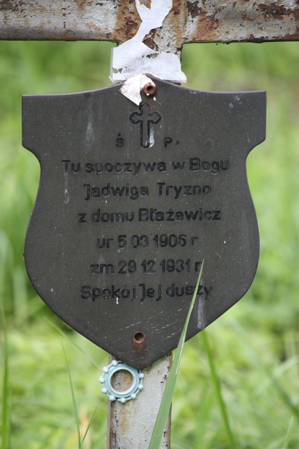 Fragment of the tombstone of Jadwiga Tryzno, Na Rossie cemetery in Vilnius, as of 2014.