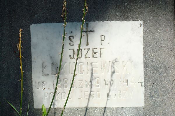 Fragment of Józef Łokuciewski's tombstone, Na Rossie cemetery in Vilnius, as of 2013