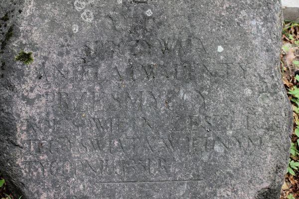 Inskrypcja na nagrobku Anieli i Walentego Przesmyckich, cmentarz na Rossie w Wilnie, stan z 2013