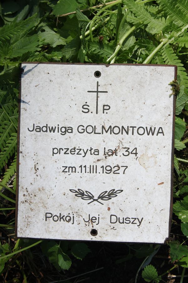 Pierwotna tabliczka z nagrobka Jadwigi Golmont, cmentarz na Rossie w Wilnie, stan z 2013