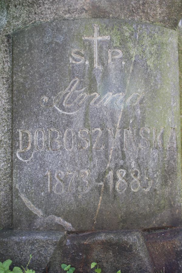 Inskrypcja z nagrobka Anny Doboszyńskiej, cmentarz na Rossie w Wilnie, stan z 2013 r.