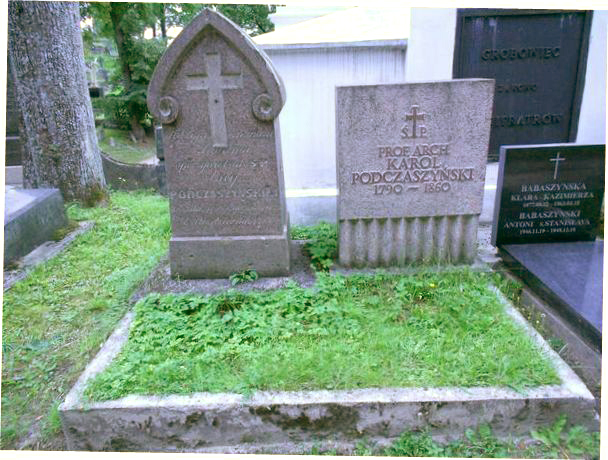 Tombstone of Ewa Podczaszyńska and tombstone of Karol Podczaszyński, Ross cemetery in Vilnius, 2015 state