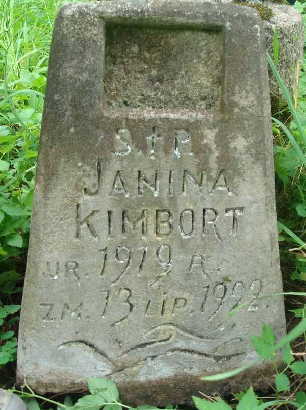 Inscription on the gravestone of Janina Kimbort, Na Rossie cemetery in Vilnius, as of 2013