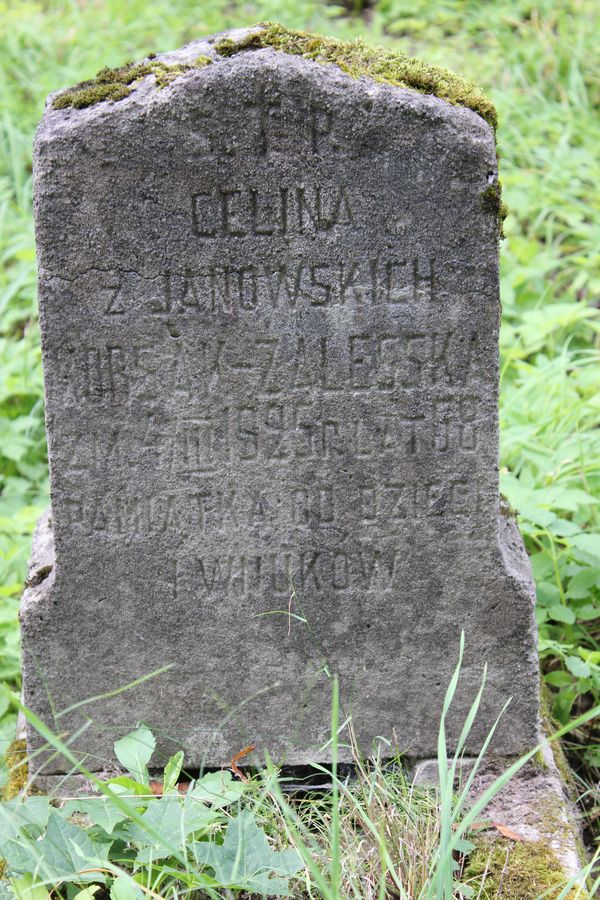 Fragment of the gravestone of Celina Korsak-Zhaleska, Ross Cemetery in Vilnius, as of 2013