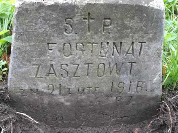 Inskrypcja nagrobka Fortunata Zasztowta, cmentarz Na Rossie w Wilnie, stan z 2012