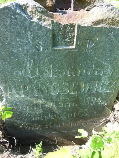 Inskrypcja nagrobka Aleksandra Apanosewicza, cmentarz Na Rossie w Wilnie, stan z 2013