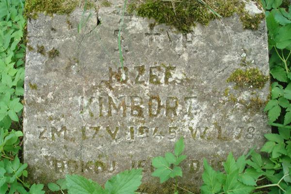 Inscription on the gravestone of Jozef Kimbort, Na Rossie cemetery in Vilnius, as of 2013
