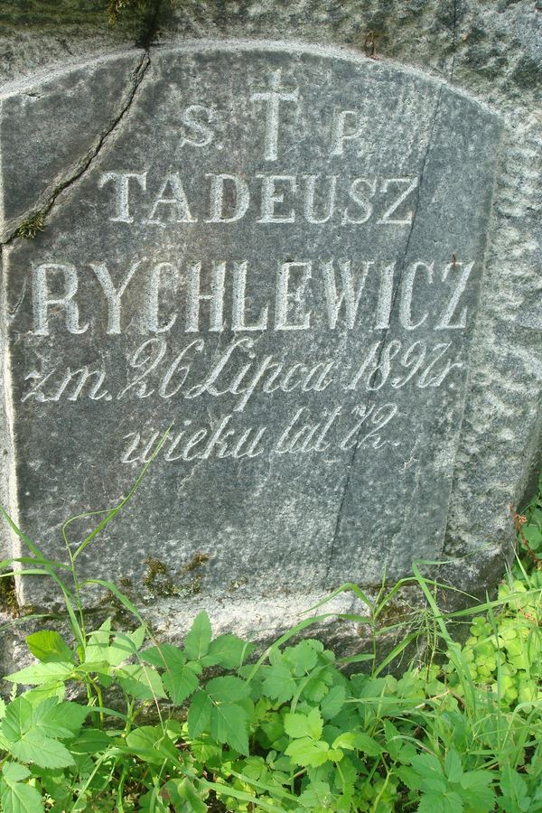 Inskrypcja na cokole nagrobka Tadeusza Rychlewicza, cmentarz Na Rossie w Wilnie, stan z 2013