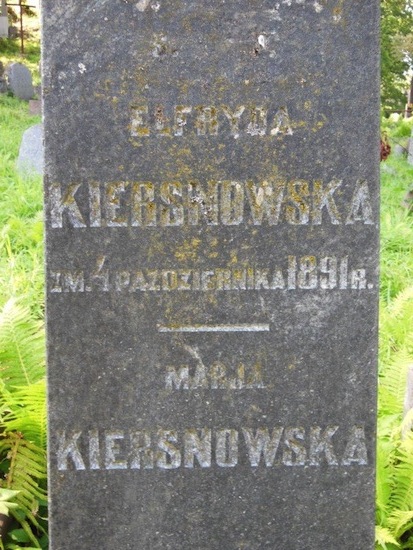 Inskrypcja nagrobka Elfrydy i Marii Kiersnowskich, cmentarz Na Rossie w Wilnie, stan z 2013