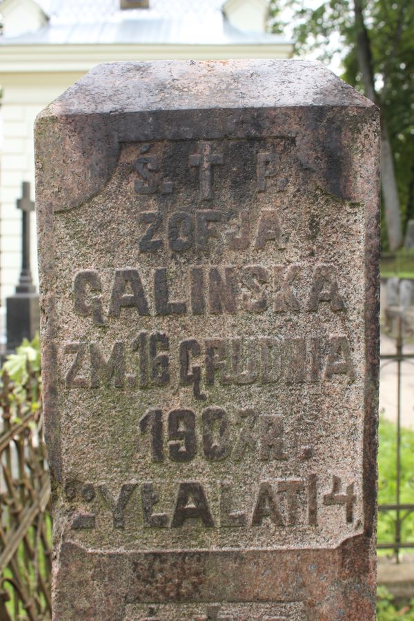 Inskrypcja na nagrobku rodziny Galińskich i Julii Janowicz, cmentarz na Rossie w Wilnie, stan z 2013
