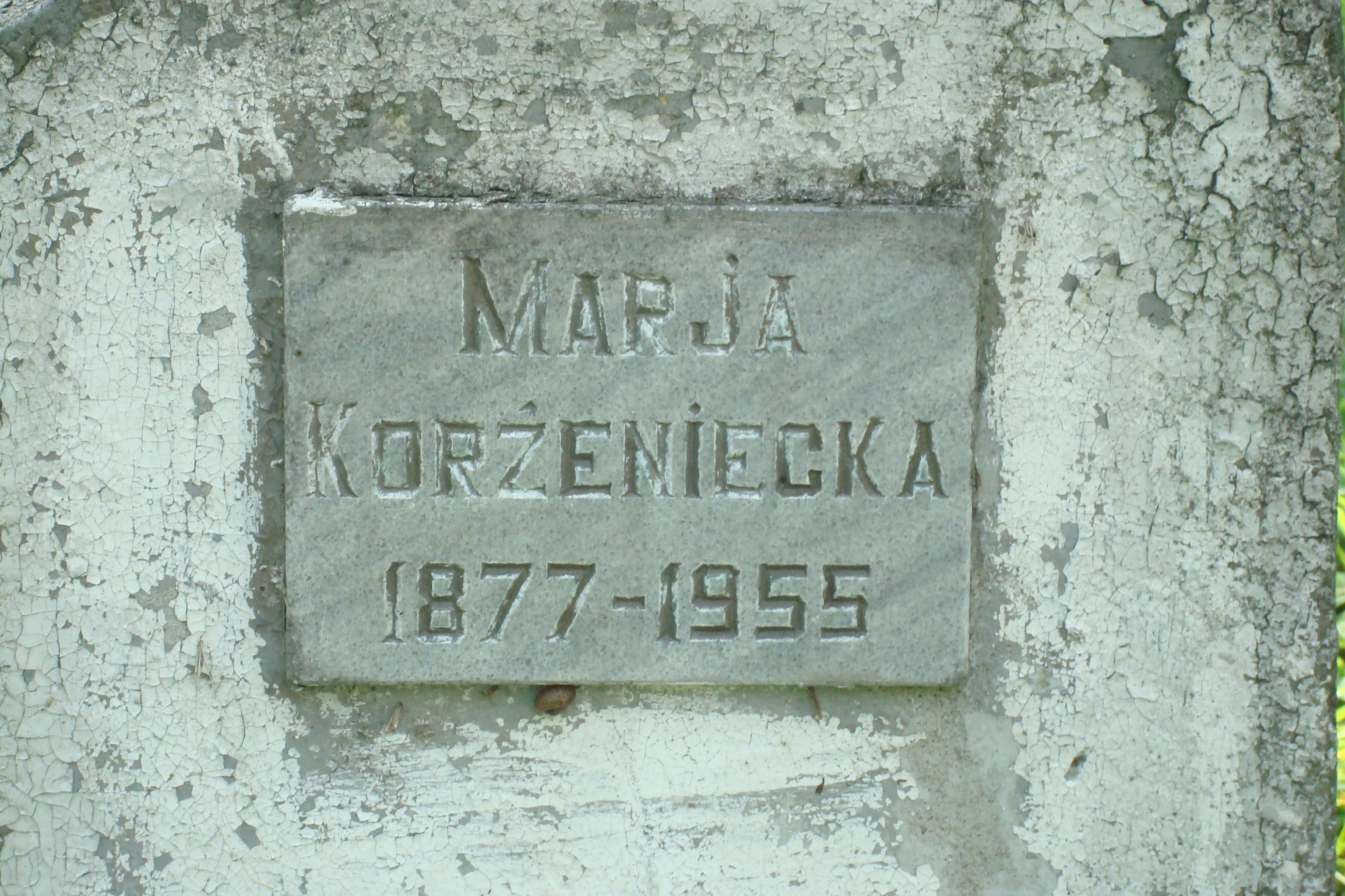Inscription on the gravestone of Maria Korżniecka, Na Rossie cemetery in Vilnius, as of 2013