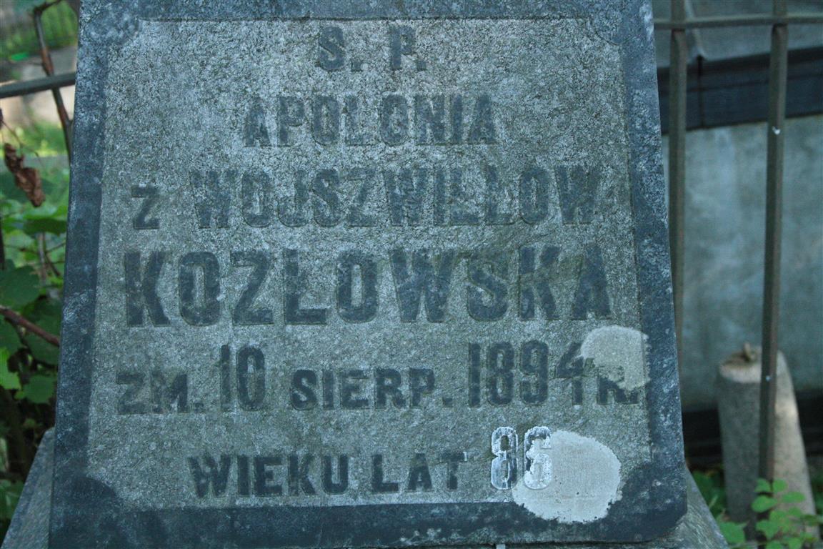 Fragment of Apolonia Kozlowska's gravestone from the Ross Cemetery in Vilnius, as of 2013.