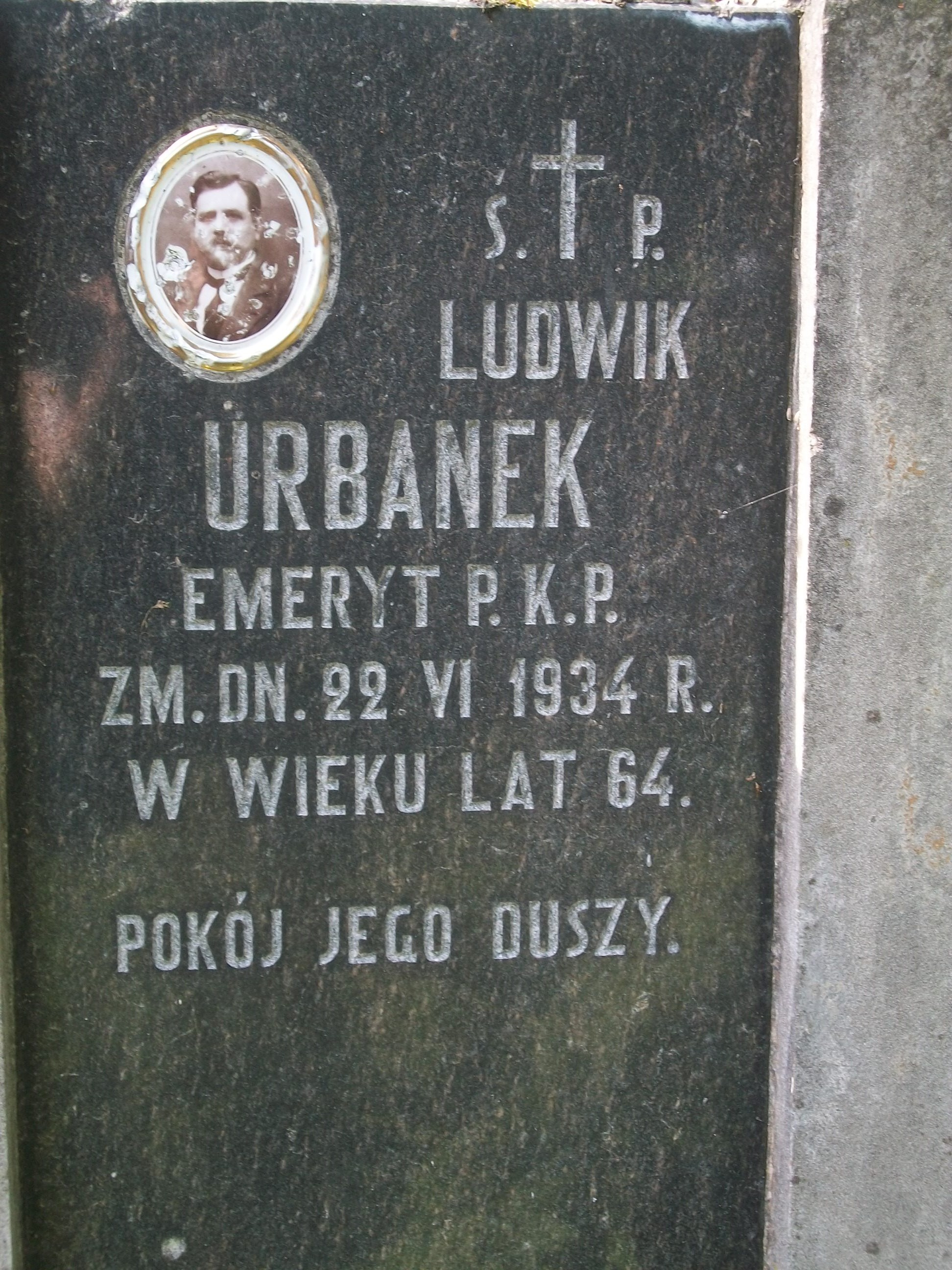 Inscription of the tomb of Ludwik Urbanek, Na Rossie cemetery in Vilnius, as of 2013