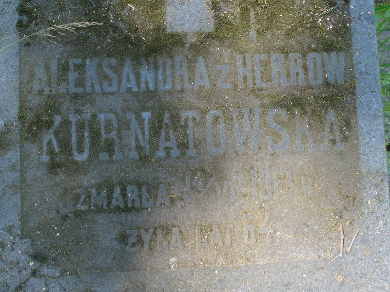 Fragment of Aleksandra Kurnatowska's gravestone, Na Rossie cemetery in Vilnius, as of 2015.