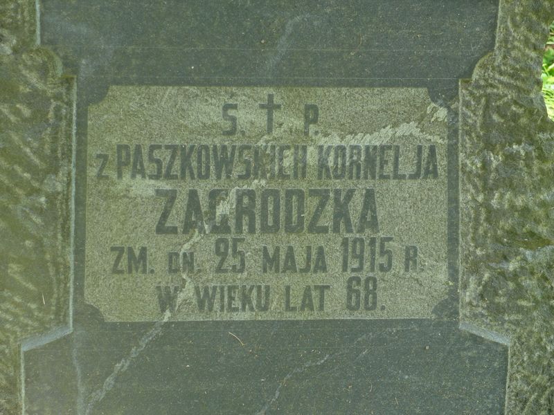 Fragment of Kornelia Zagrodzka's tombstone, Na Rossie cemetery in Vilnius, as of 2015.