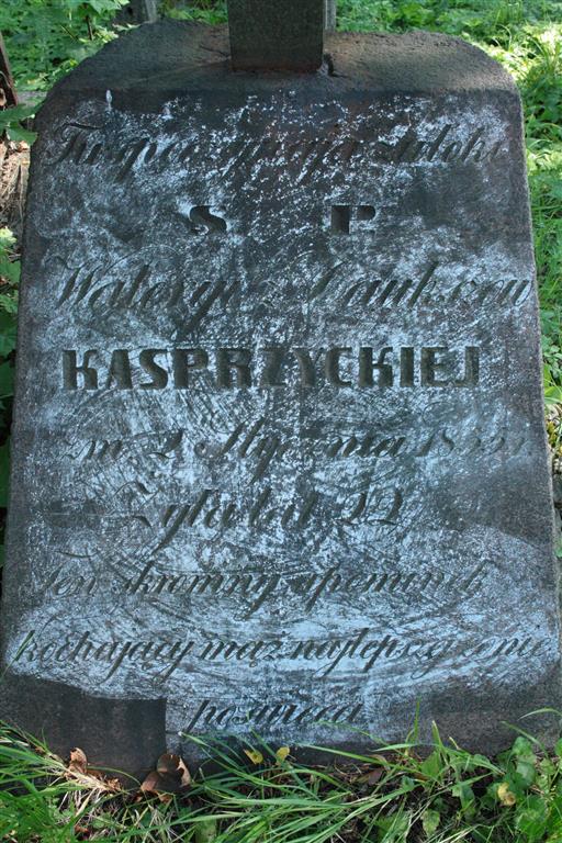 A fragment of Waleria Kasprzycka's gravestone from the Ross cemetery in Vilnius, as of 2013.