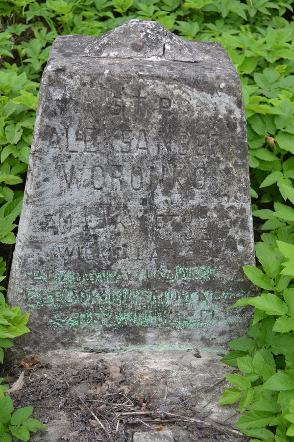 Inscription from the tombstone of Alexander Voronko, Na Rossie cemetery in Vilnius, as of 2013