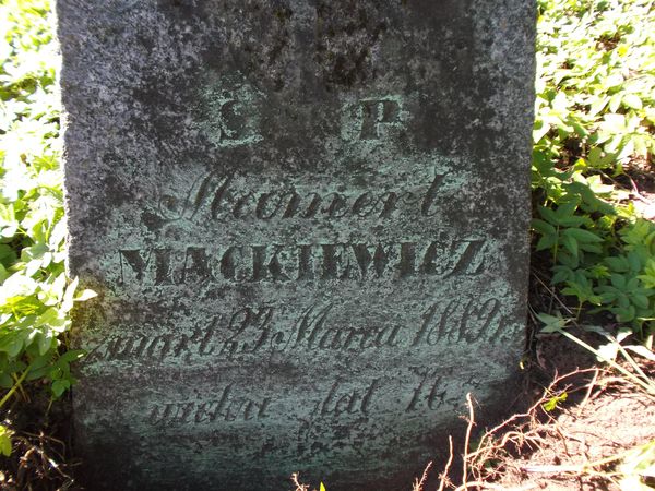 Inscription from the gravestone of Mamert Mackiewicz, Na Rossie cemetery in Vilnius, as of 2013