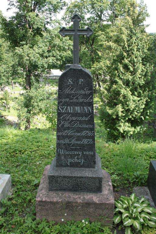 Nagrobek Aleksandra i Rozalii Szaumannów z cmentarza na Rossie w Wilnie, stan z 2013 roku