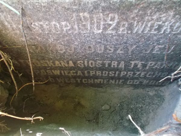 Inskrypcja z nagrobka Antoniny Kozłowskiej, cmentarz Na Rossie w Wilnie, stan z 2012 i 2013 roku