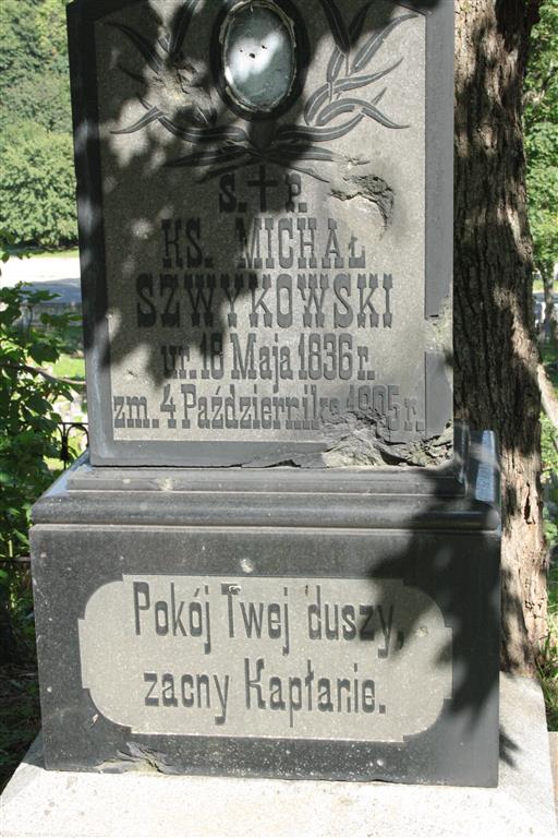 Fragment of the gravestone of Rev. Michal Szwykowski from the Ross Cemetery in Vilnius, as of 2013.