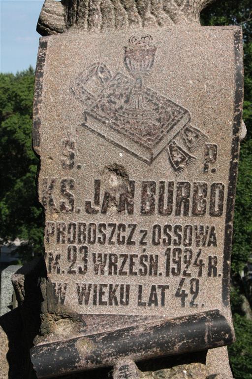 Fragment of Jan Burbo's tombstone from the Ross Cemetery in Vilnius, as of 2013.