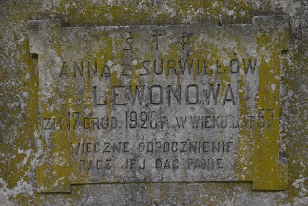 Fragment grobowca Anny Lewonow, cmentarz na Rossie, stan z 2013 roku