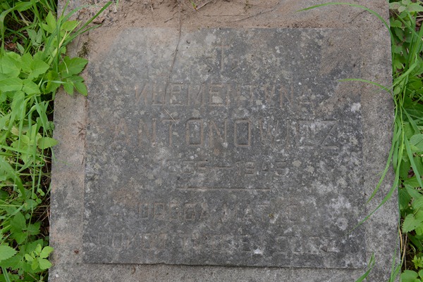 Fragment płyty nagrobnej Klementyny Antonowicz, cmentarz na Rossie, stan z 2013 roku