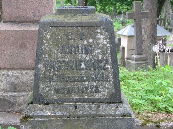 Nagrobek Aleksandra i Antoniego Paszkiewicz, cmentarz na Rossie w Wilnie, stan na 2013 r.
