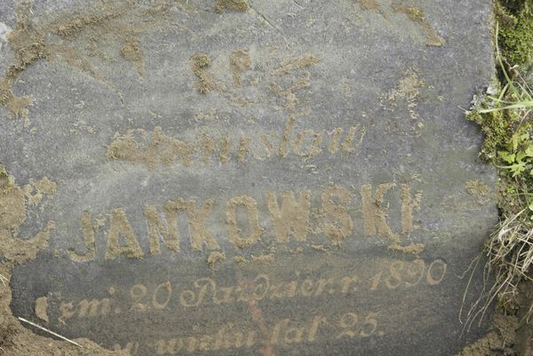 Inskrypcja na nagrobku Stanisława Jankowskiego, cmentarz na Rossie w Wilnie, stan z 2013