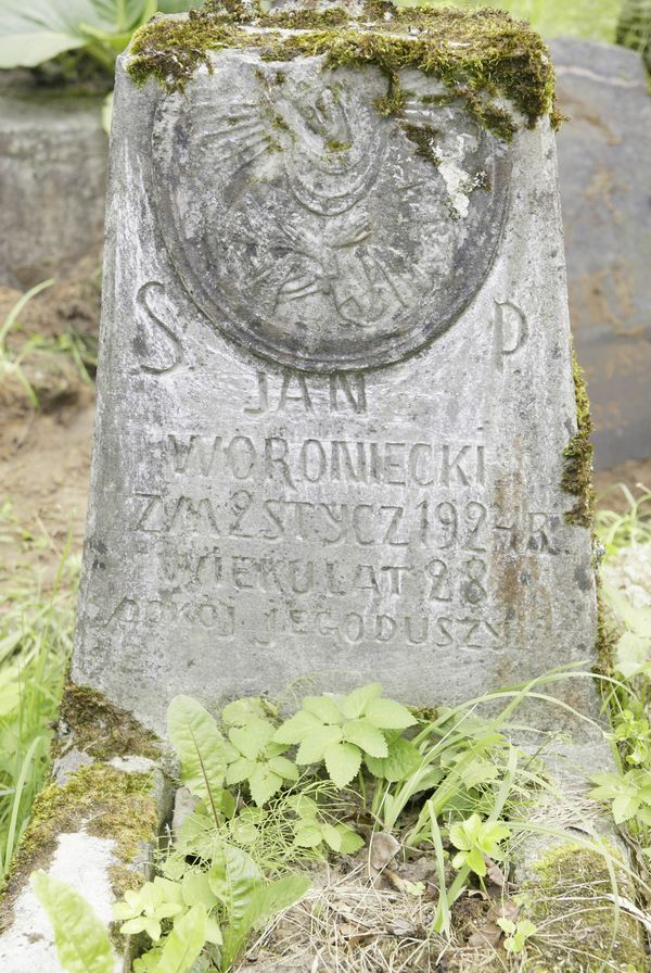 Inscription on the gravestone of Jan Woroniecki, Rossa cemetery in Vilnius, as of 2013