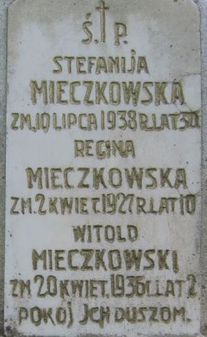 Inskrypcja z nagrobka rodziny Mieczkowskich, cmentarz na Rossie w Wilnie, stan z 2013 r.