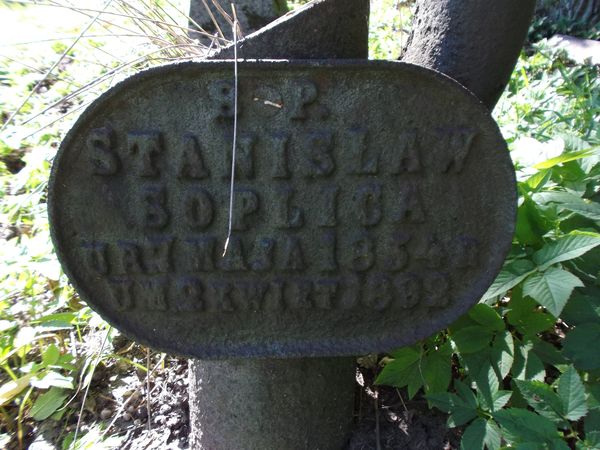Inskrypcja z nagrobka Stanisława Soplicy, cmentarz Na Rossie w Wilnie, stan z 2012 roku