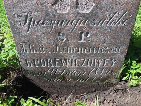 Inskrypcja nagrobka Felicji Kudrewicz, cmentarz Na Rossie w Wilnie, stan z 2013