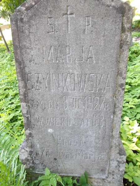 Inscription from the gravestone of Maria Szynkowska, Na Rossie cemetery in Vilnius, as of 2012