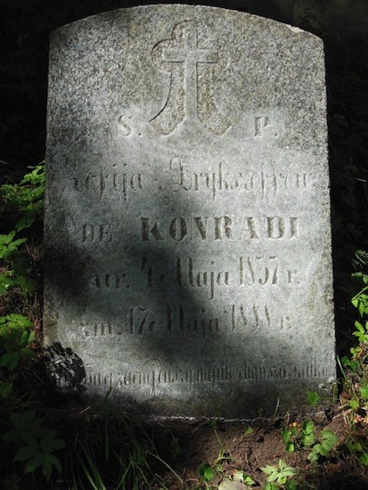 Inscription on the gravestone of Sophia de Konradi, Na Rossie cemetery in Vilnius, as of 2013