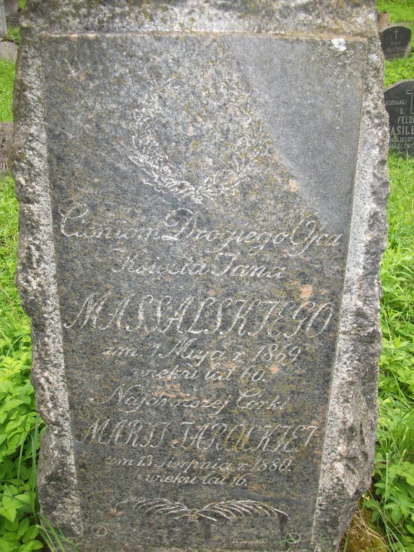 Tombstone of Emilia and Maria Jarocki and Jan Massalski, Ross cemetery in Vilnius, as of 2013.