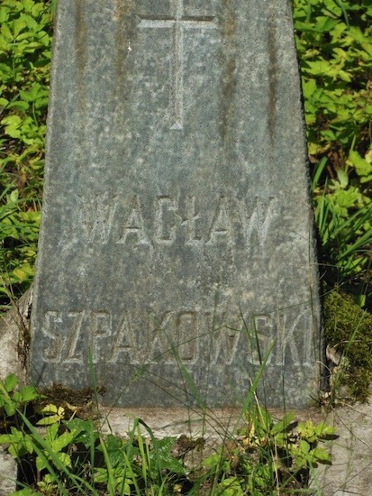 Inskrypcja nagrobka Wacława Szpakowskiego, cmentarz Na Rossie w Wilnie, stan z 2013