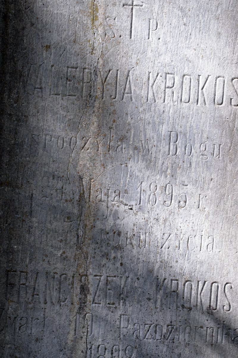 Inscription from the tombstone of Franciszek and Valeria Krokos