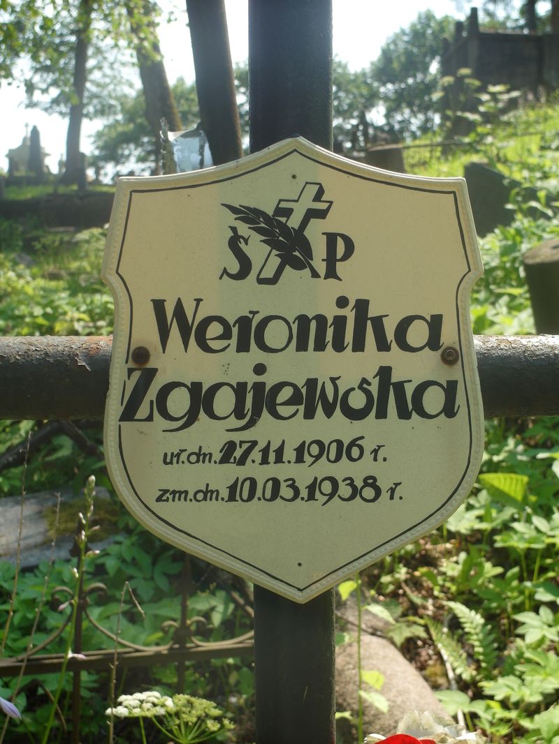 Fragment nagrobka Weroniki Zgajewskiej, cmentarz Na Rossie w Wilnie, stan z 2015 r.