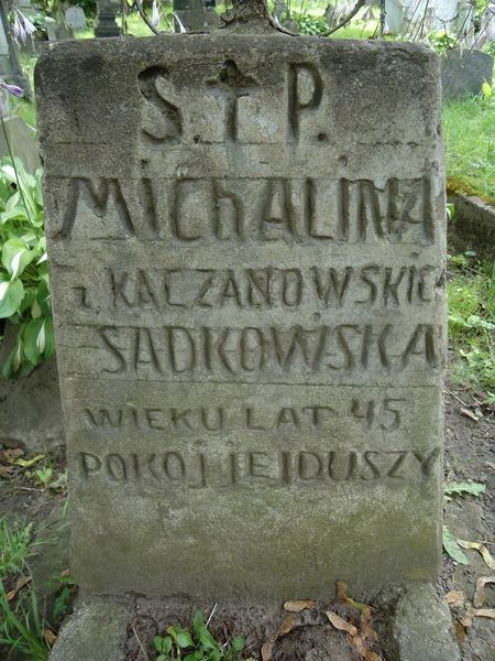 Fragment of Michalina Sadkowska's gravestone from the Ross Cemetery in Vilnius, as of 2013.