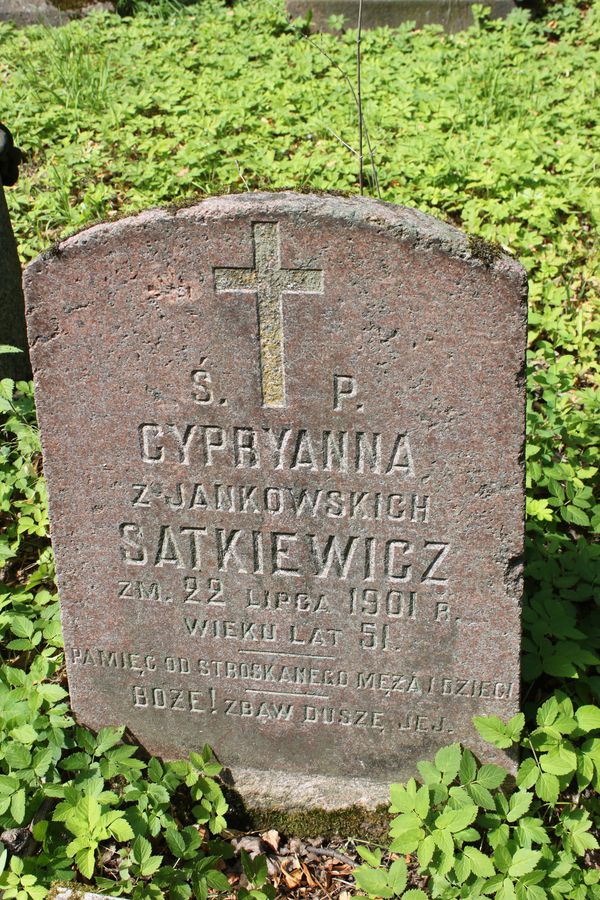 Fragment of a tombstone of Cyprianna Satkievich, Rossa cemetery in Vilnius, as of 2013