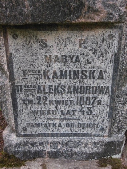 Inskrypcja nagrobka Marii Aleksandrow, cmentarz Na Rossie w Wilnie, stan z 2013