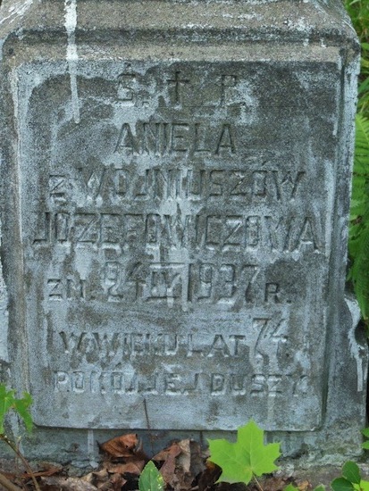 Inskrypcja nagrobka Anieli Józefowicz, cmentarz Na Rossie w Wilnie, stan z 2013