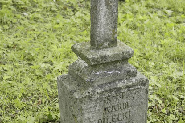 Detail of Karol Pilecki's tombstone, Ross Cemetery in Vilnius, state of 2013