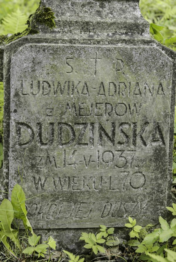 Inskrypcja na nagrobku Ludwiki Dudzińskiej, cmentarz na Rossie w Wilnie, stan z 2013