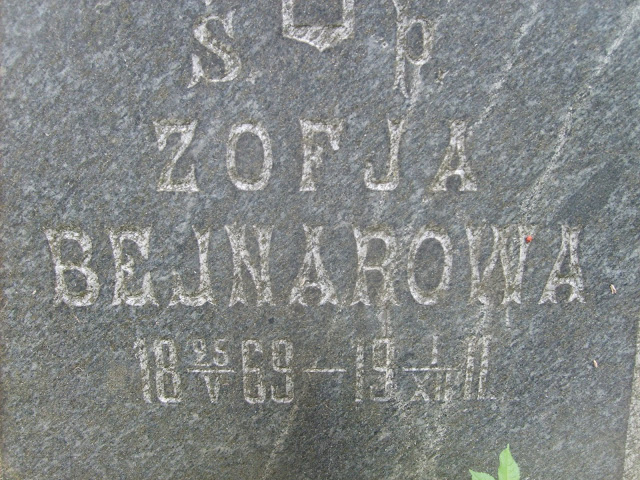 Fragment of the tombstone of Zofia Bejnar, Na Rossie cemetery in Vilnius, as of 2013.