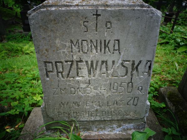 Inskrypcja z nagrobka Moniki Przewalskiej, cmentarz Na Rossie w Wilnie, stan z 2013 r.